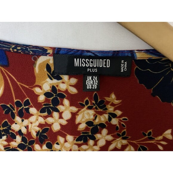 Missguided Plus Floral Wrap Dress Long Bell Sleeve Size 20 Red - Picture 5 of 7